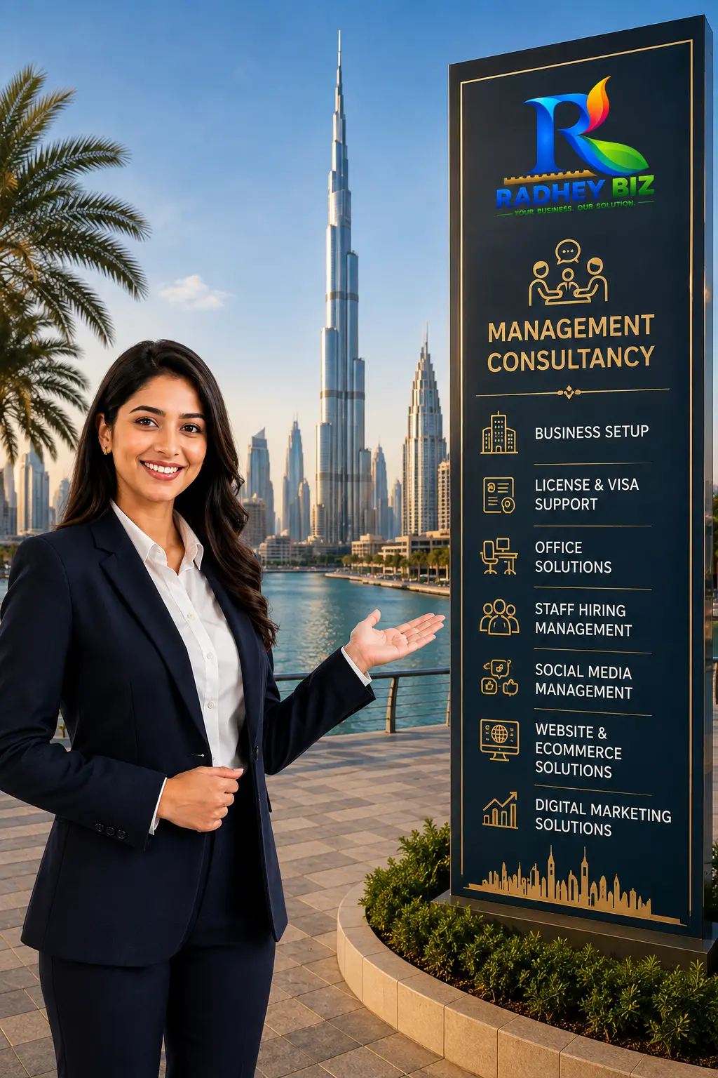 Corporate businesswoman welcoming clients to Dubai